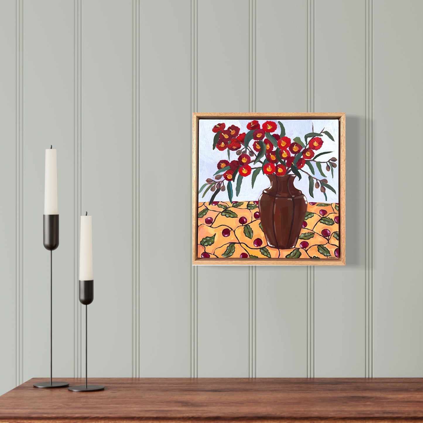 Redgum and vintage vase